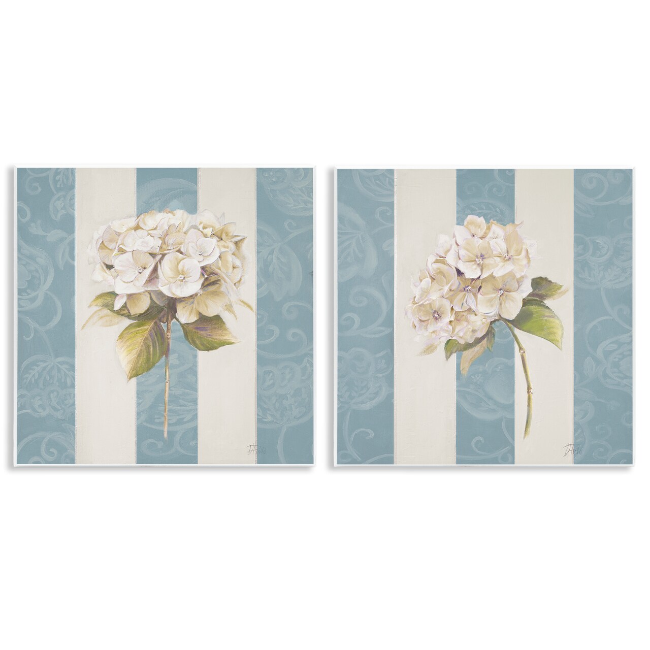 Stupell Industries Hydrangeas on Blue Strips 2 pc Wall Plaque Art Set Design by Patricia Pinto